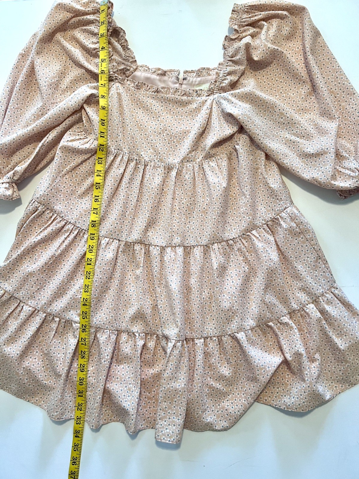 Judith March Tiered Square Neck Puffed Sleeve Daisy Floral Dress Sz S COTTAGE