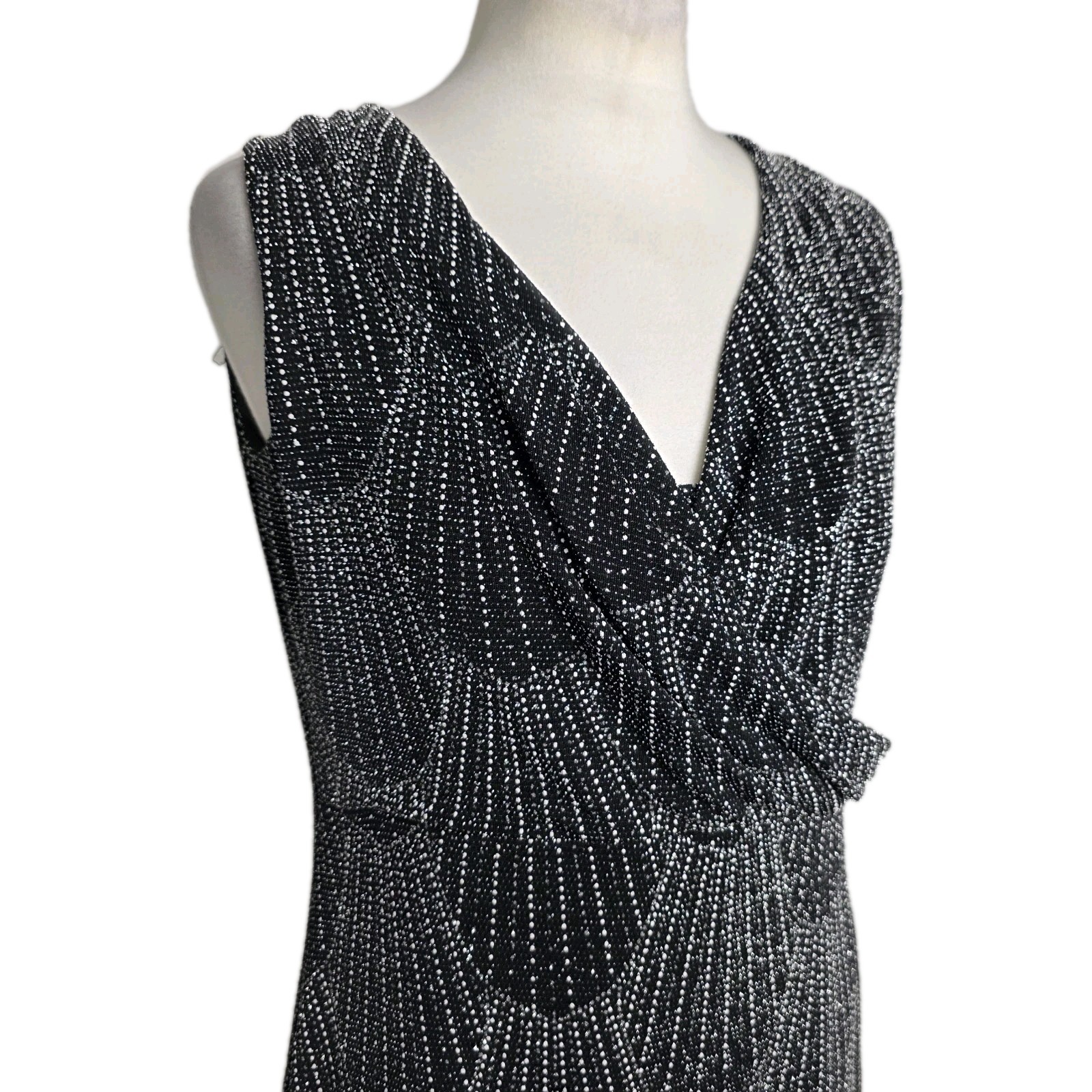 Roman Originals Black Silver Glitter Maxi Dress Wrap V Neck Evening UK 16