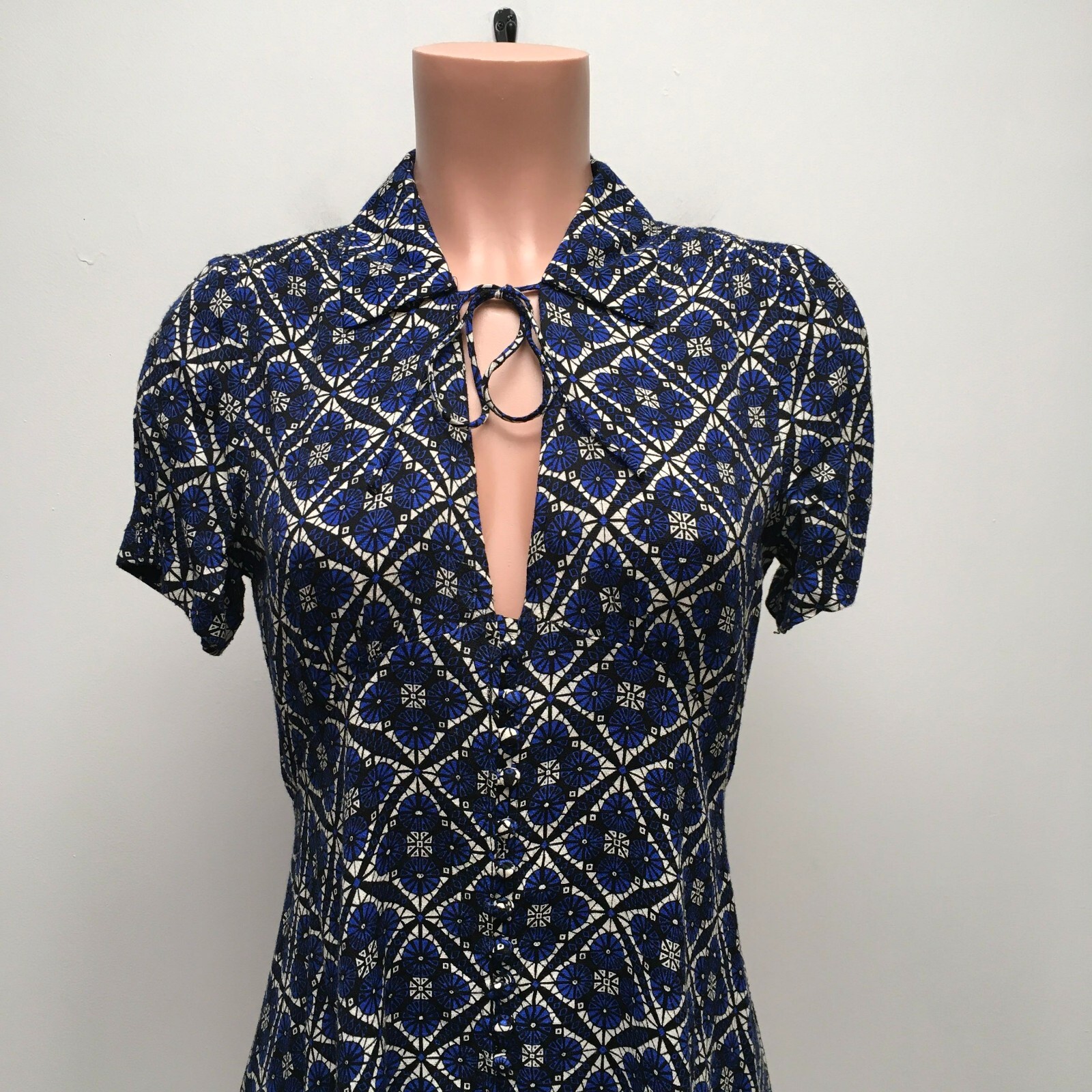 Free People Womens Black Blue Combo Melody Printed Keyhole Mini Shirt Dress 4