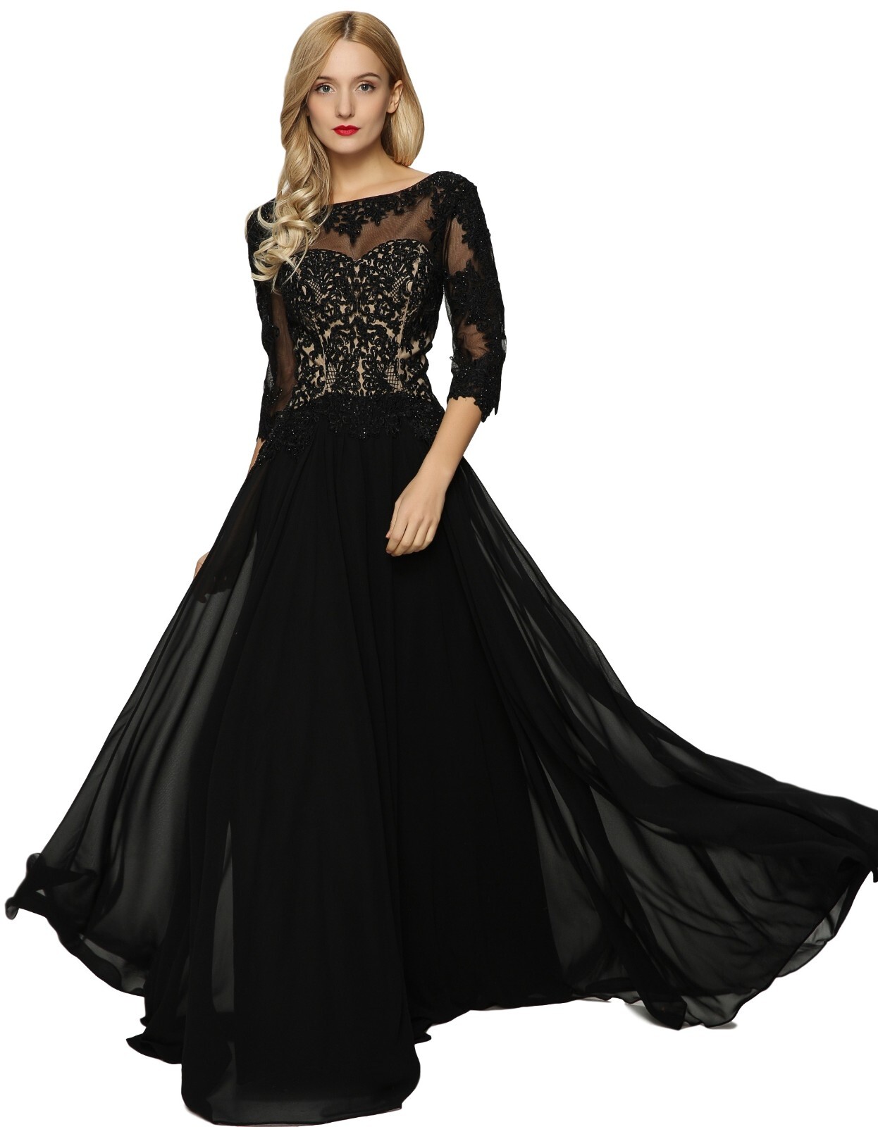 Women’s SPECIAL OCCASION Formal SHEER Embroidery Long Evening Gown prom dress