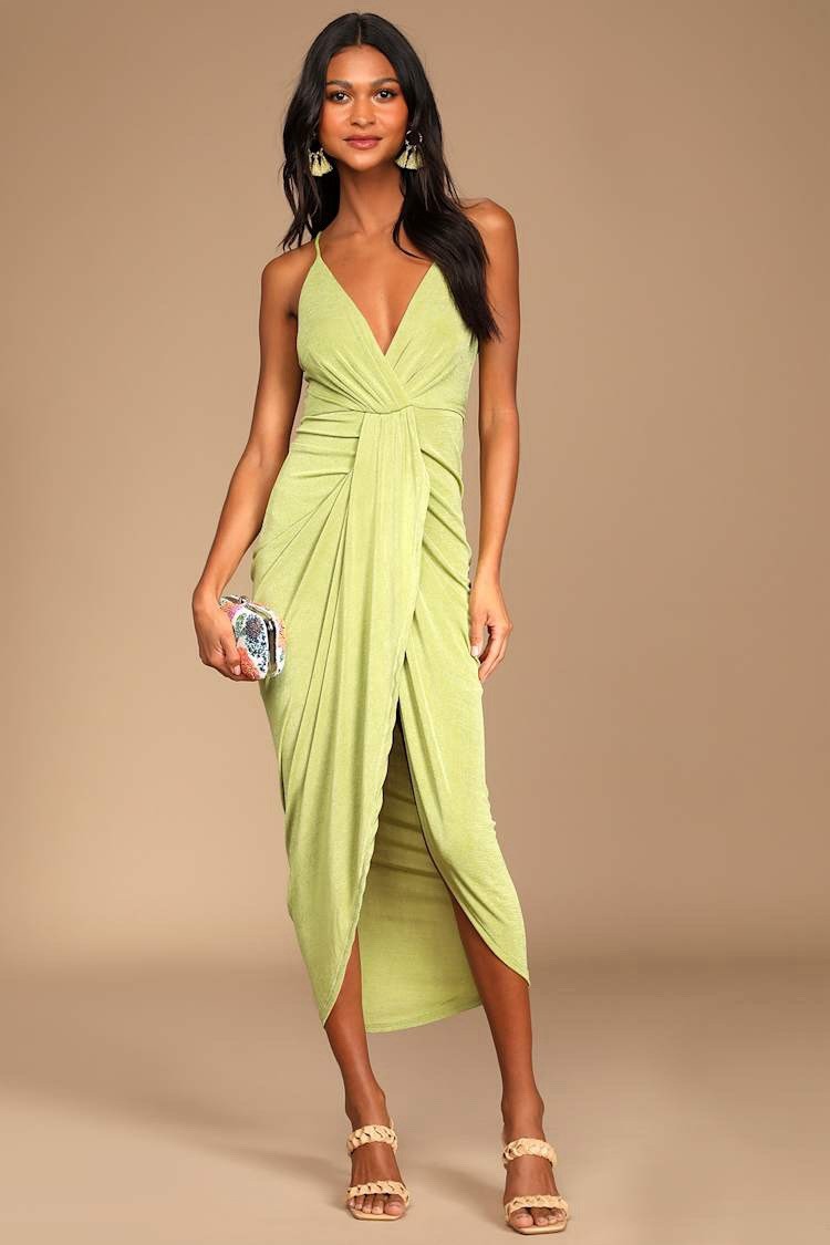 Light Green Surplice Midi Dress Lulus Size Large