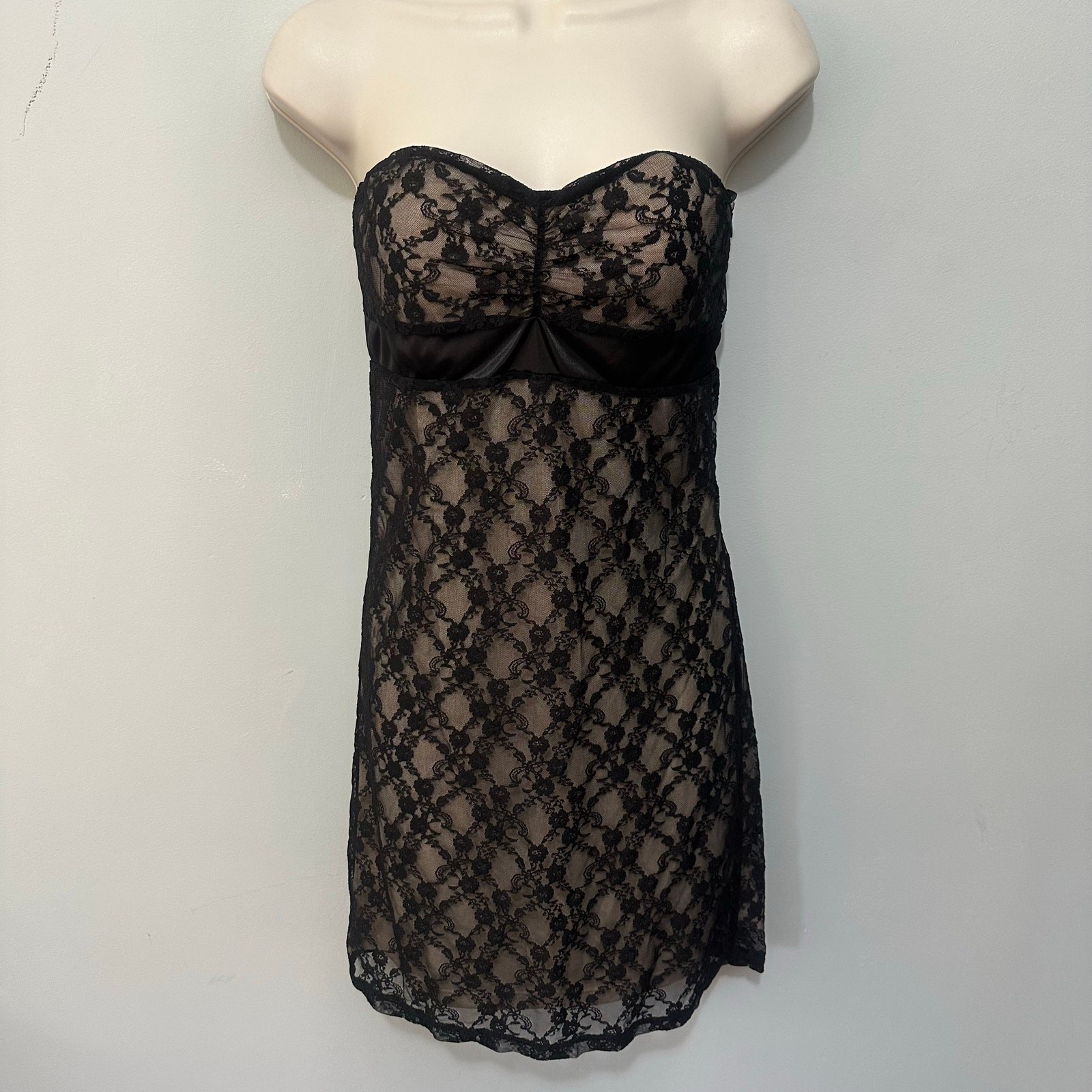Vintage Charlotte Russe Dress Medium Black Lace Mini Retro Y2K Dainty Coquette