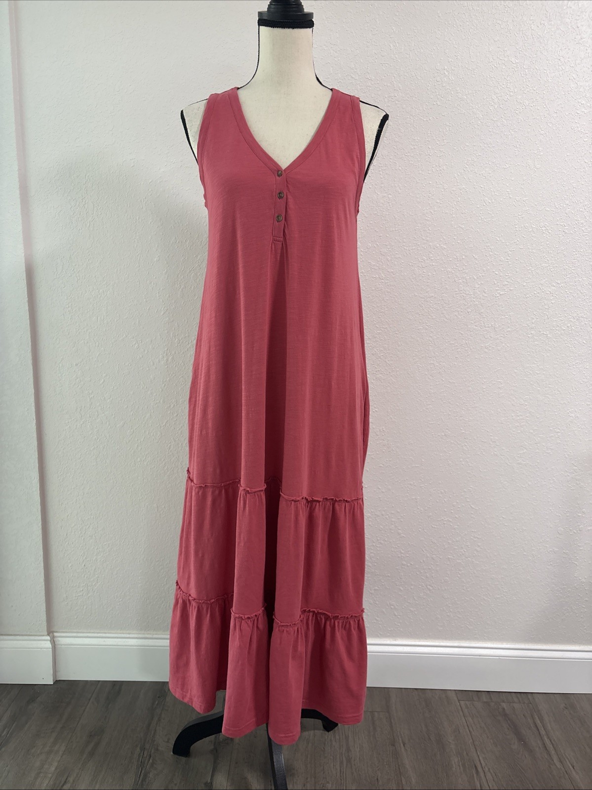 Pact Sleevless Maxi Dress Organic Cotton Coral Pink Sz M