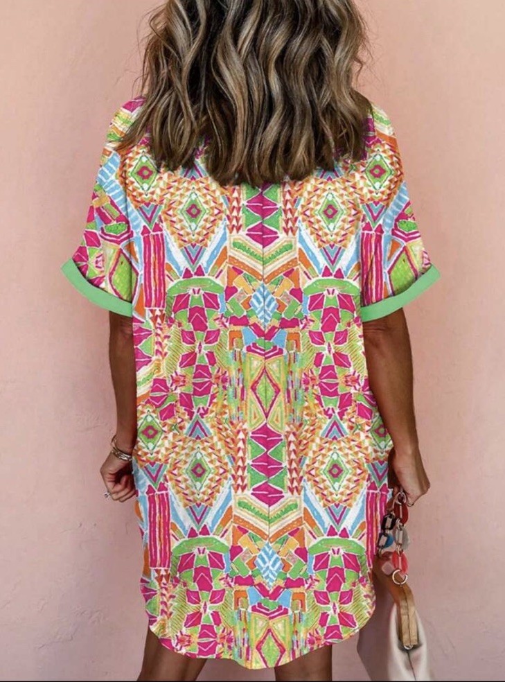 Women’s Dress Straight Button Front Collard Multicolor SEE MEASUREMENTS NWOT