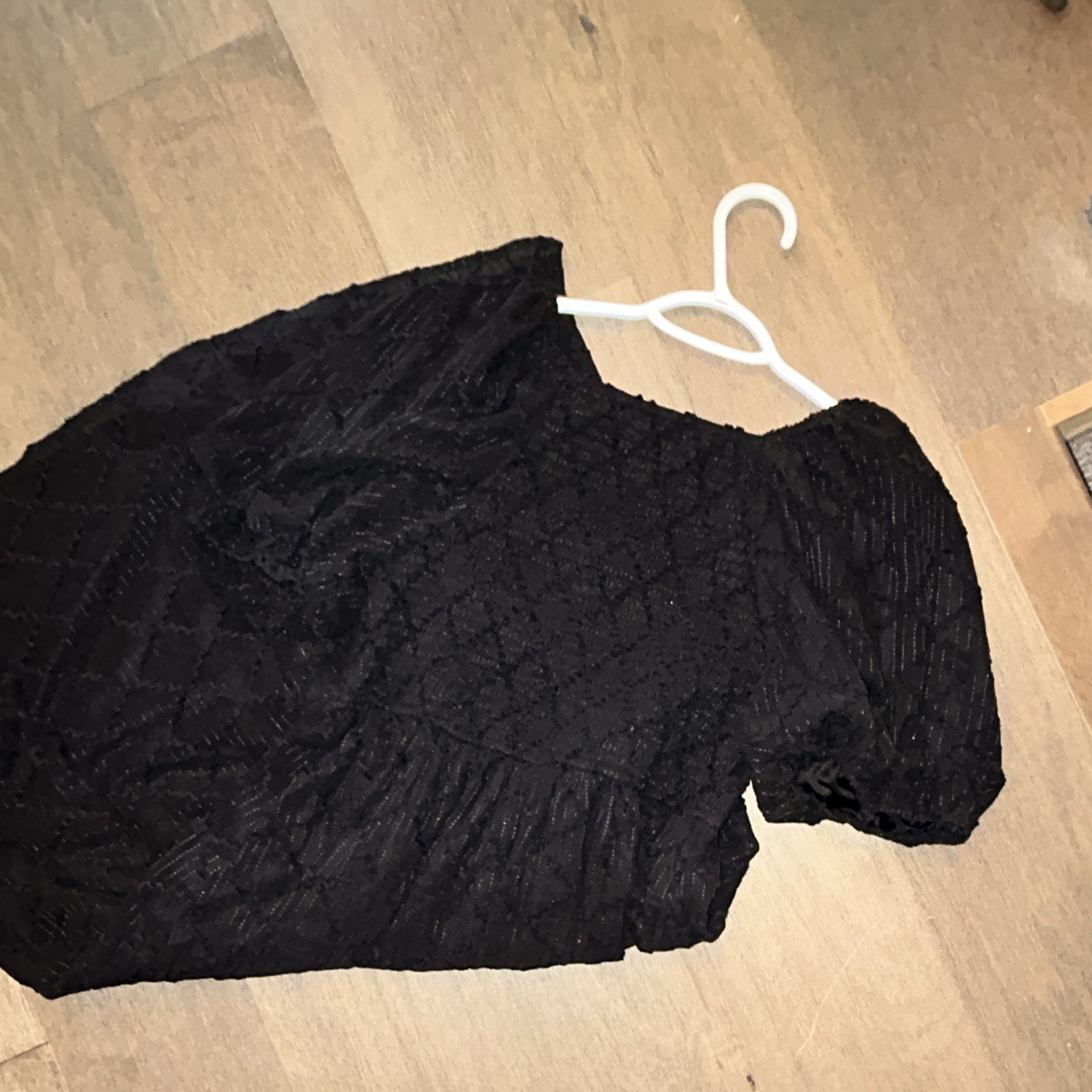 Black Smocked Square Neck Puff Sleeve A-Line Midi Dress