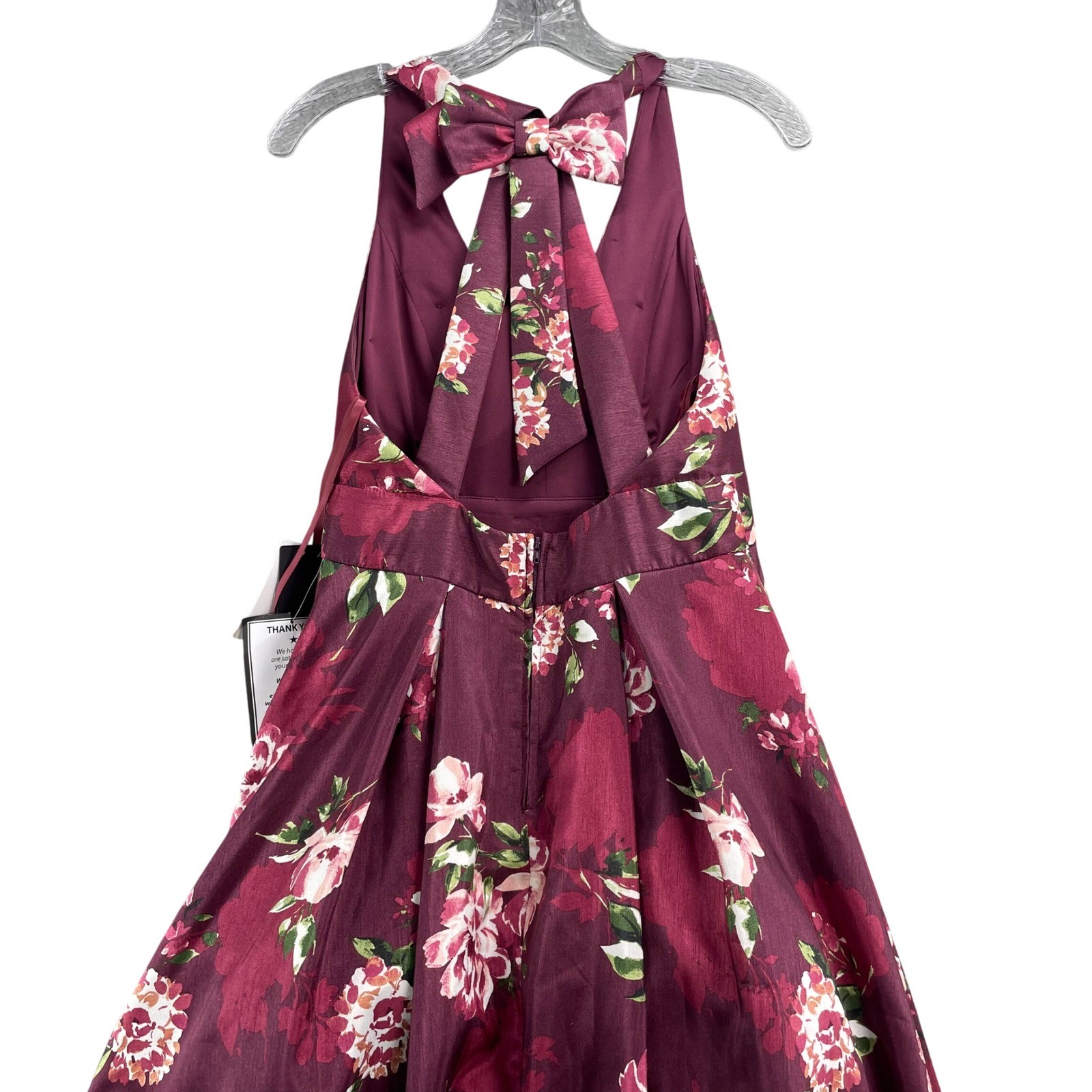 P Glam Floral Halter Gown Women Size 7 Wine Pink New Open Back Bow Maxi Dress