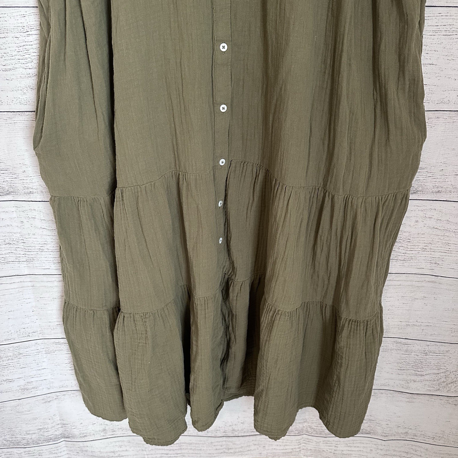 Madewell Lightspun Cuff-Sleeve Button-Front Tiered Midi Dress 22W