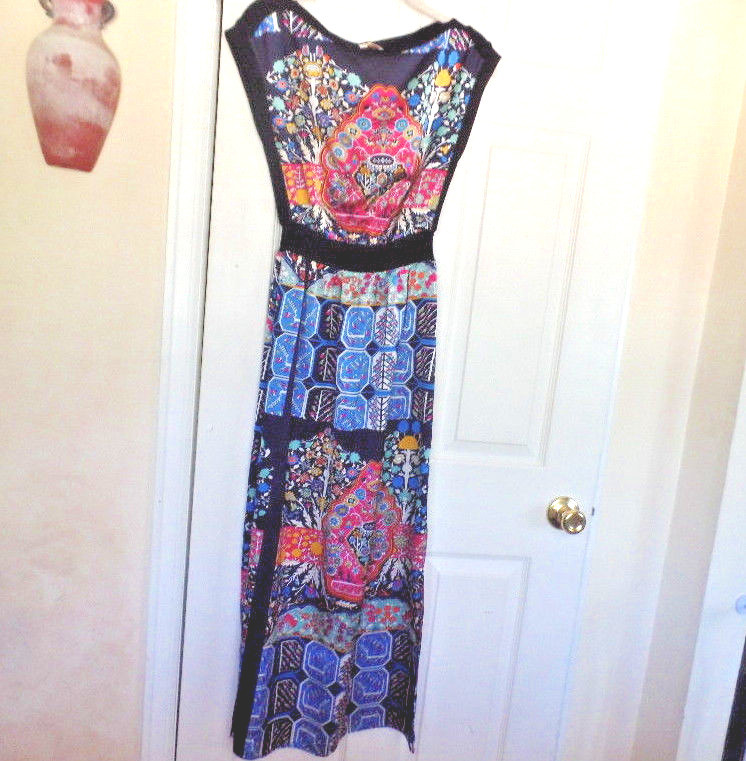JADE AND CLOUD BEAUTIFUL LONG DRESS MULTI-COLOR POLYESTER SILK BLEND SZ M EUC
