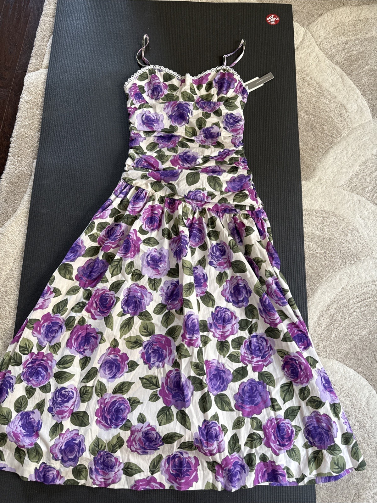 Maeve Cotton Printed Midi Dress Purple Floral Xxs Nwt