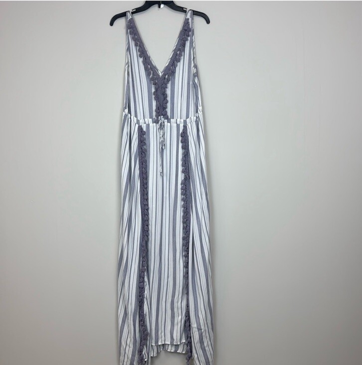 Vintage Havana Striped Maxi Dress High Side Slits Beach Vacay Size Medium