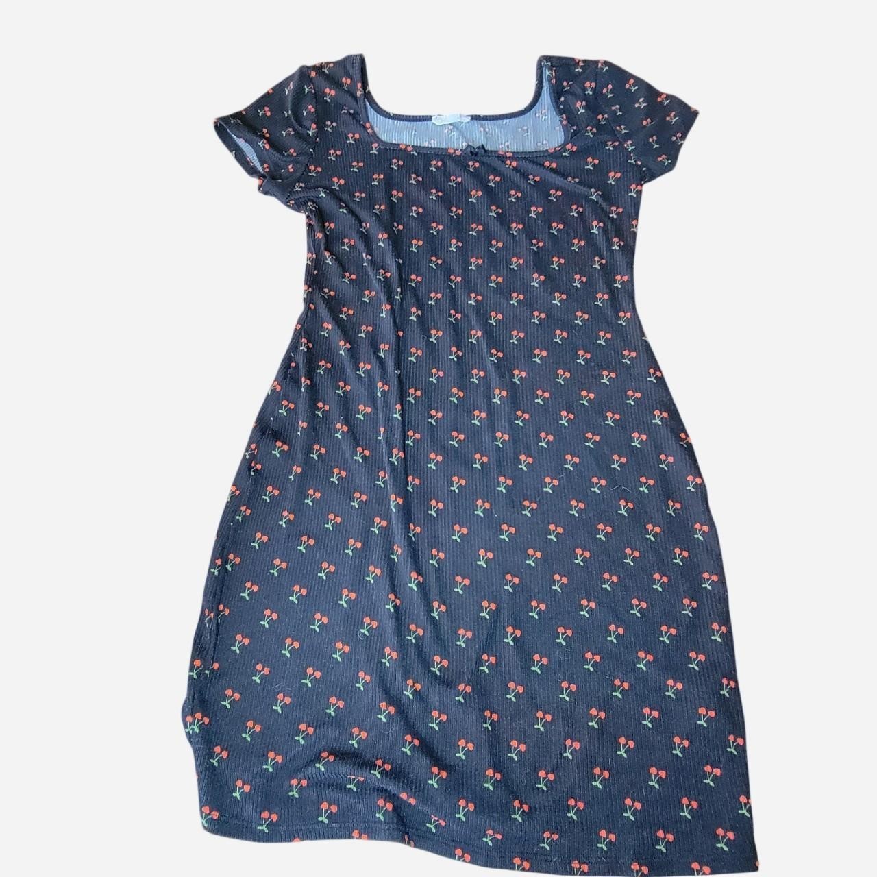 See You Monday Cherry Print ribbed bodycon dress with cap sleeve size M