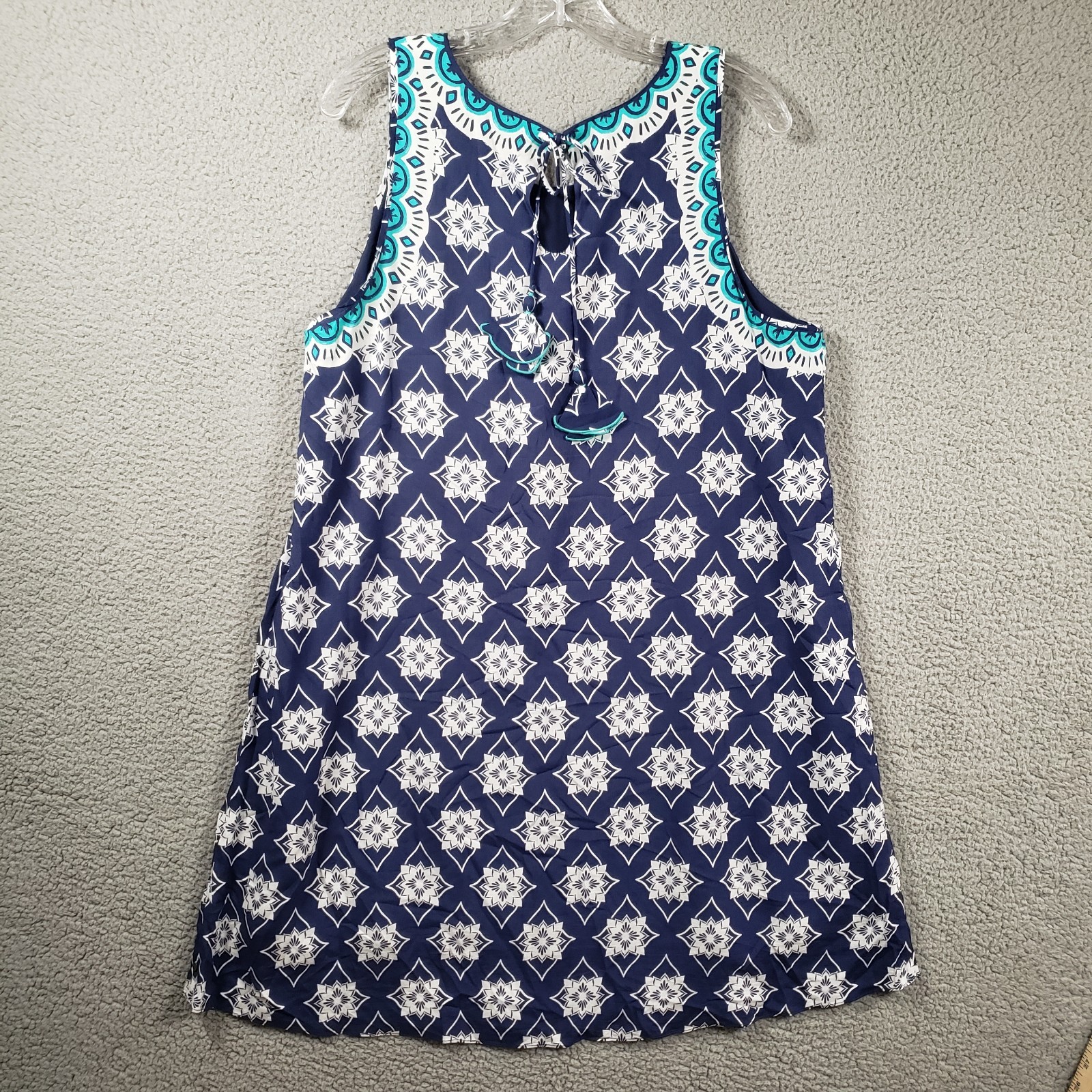 Hatley Mandala Shift Dress Womens Large Blue Keyhole Boho Nautical Coastal
