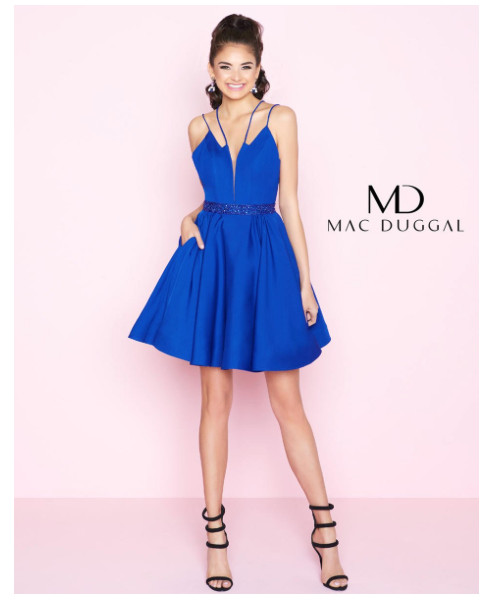 MAC DUGGAL CASSANDRA STONE EMBELLISHED FIT FLARE BLUE DRESS sz 14