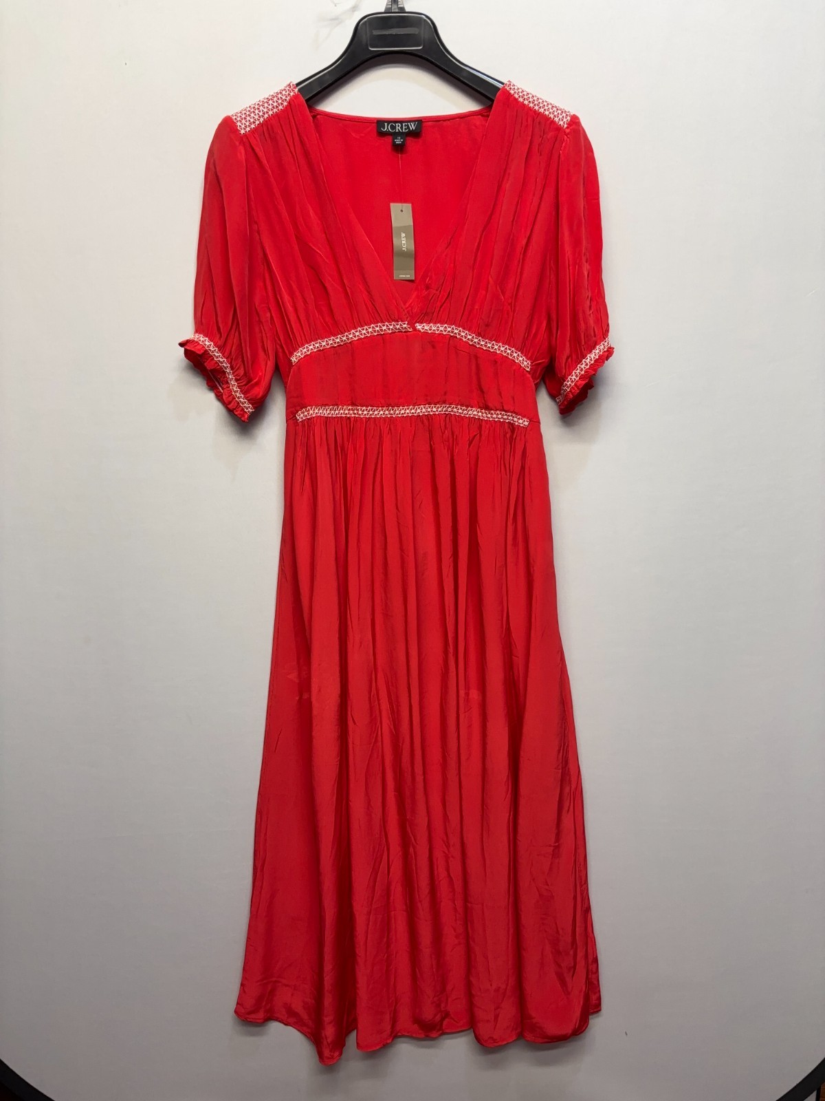 NWT J. Crew Women Smocked Trim Midi Dress Size 12 in Vintage Red SU25 C116 -29