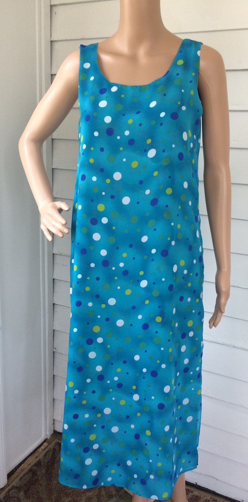 Reversible Novelty Print Dress Shoes Handbags to Polka Dots Sleeveless Blue S XS