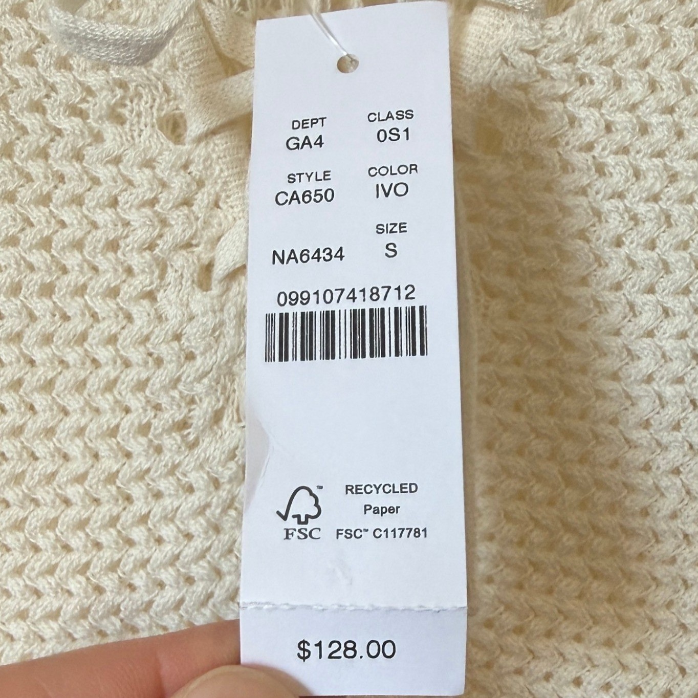 J.Crew Womens Ivory Lace Up Sweater Dress CA650 Pointelle Knit Gold Button Small