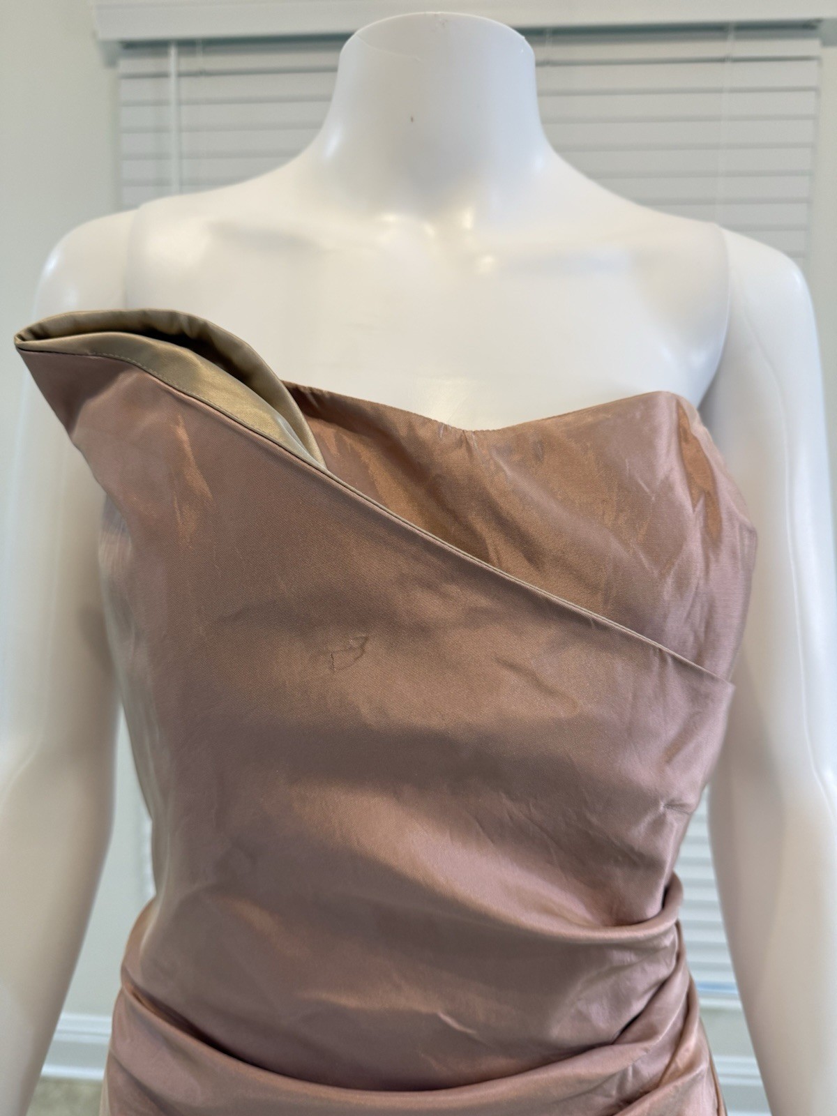 Alexia Admor Blush Satin Strapless Ruched Lined Sheath Knee Dress Size M