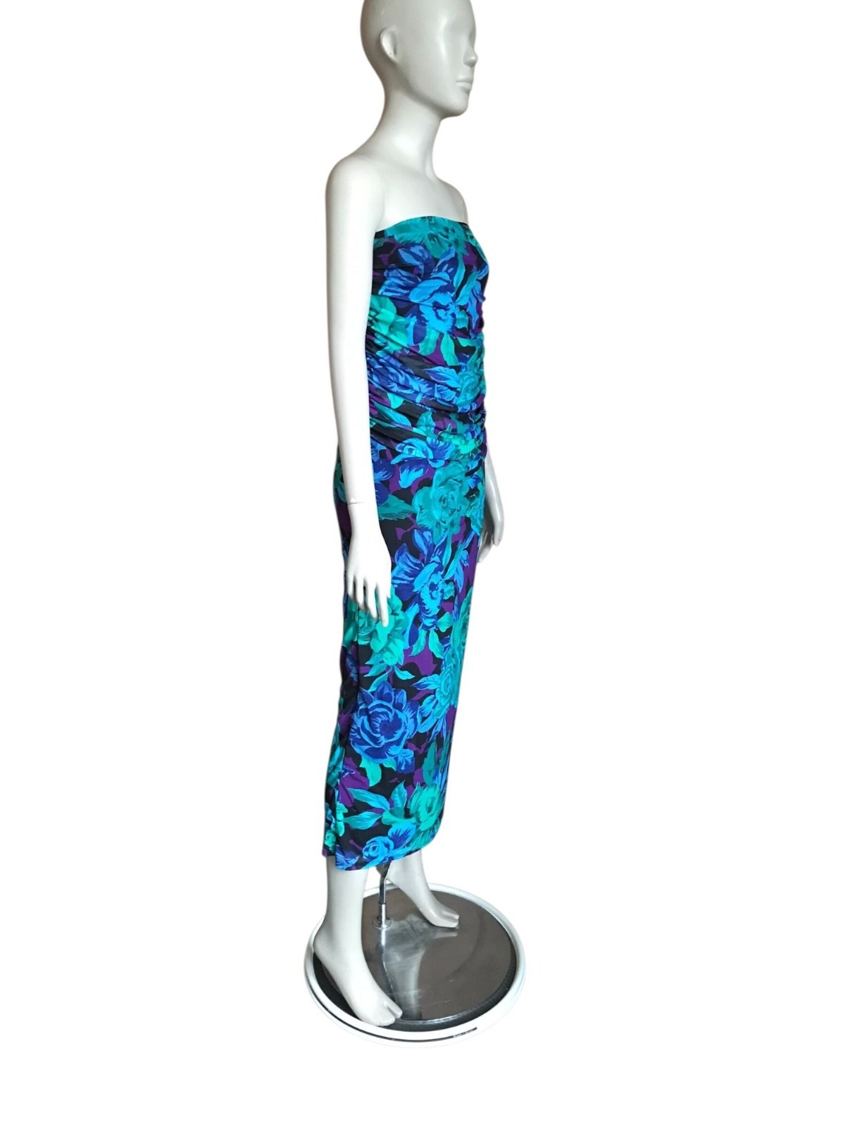 AFRM Blue, Purple and Black Flower Strapless Dress
