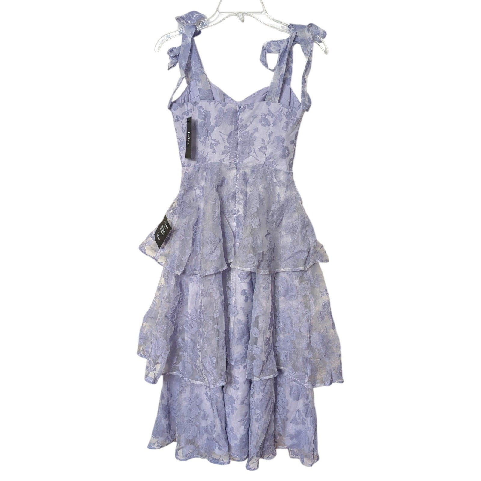 Lulus Glamorous Sweetie Lavender Burnout Tie-Strap Bustier Tiered Midi Dress XS