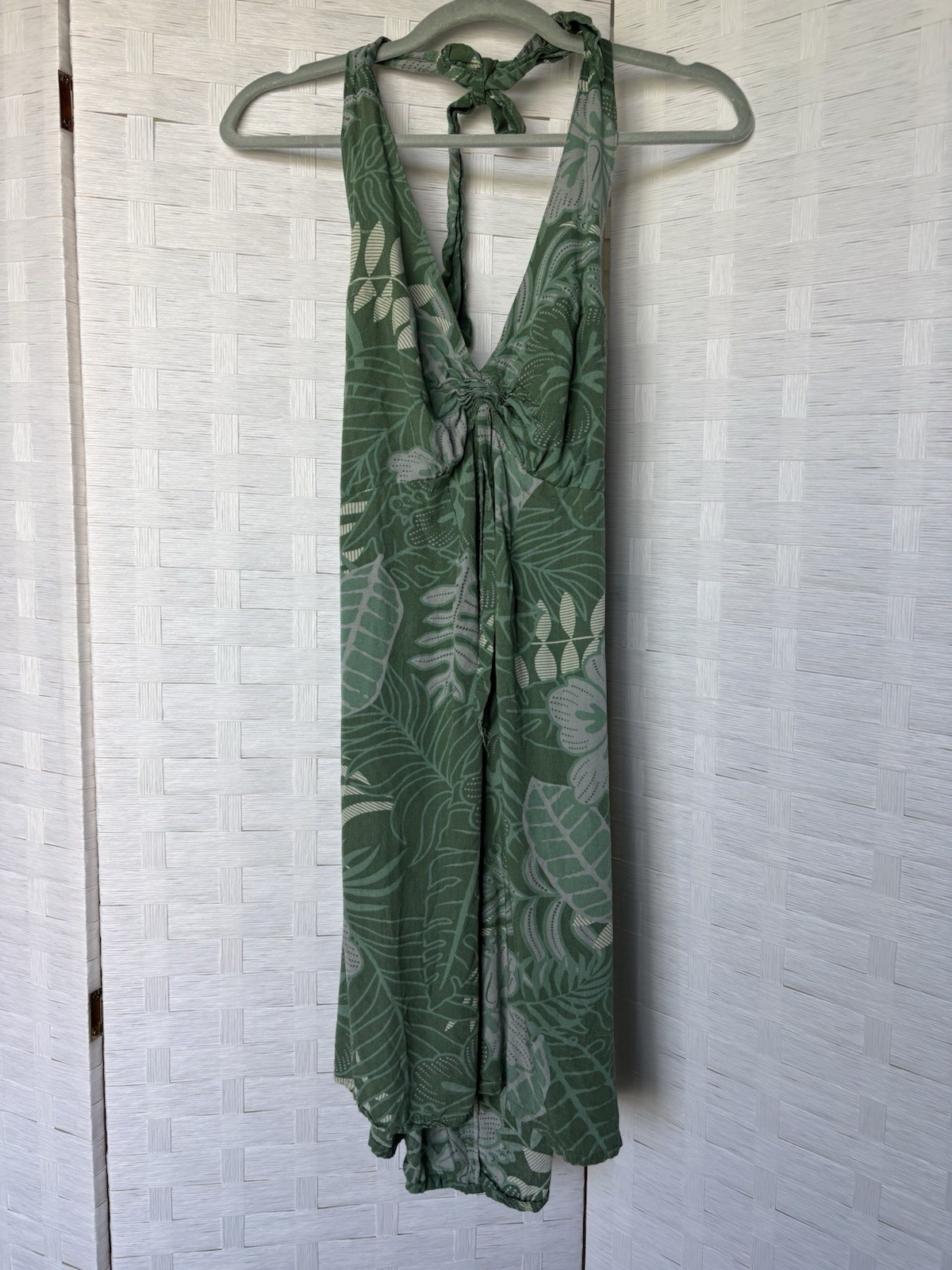 Makai Beach Wear Green Hawaiian Print Dress Halter Top Women’s Small