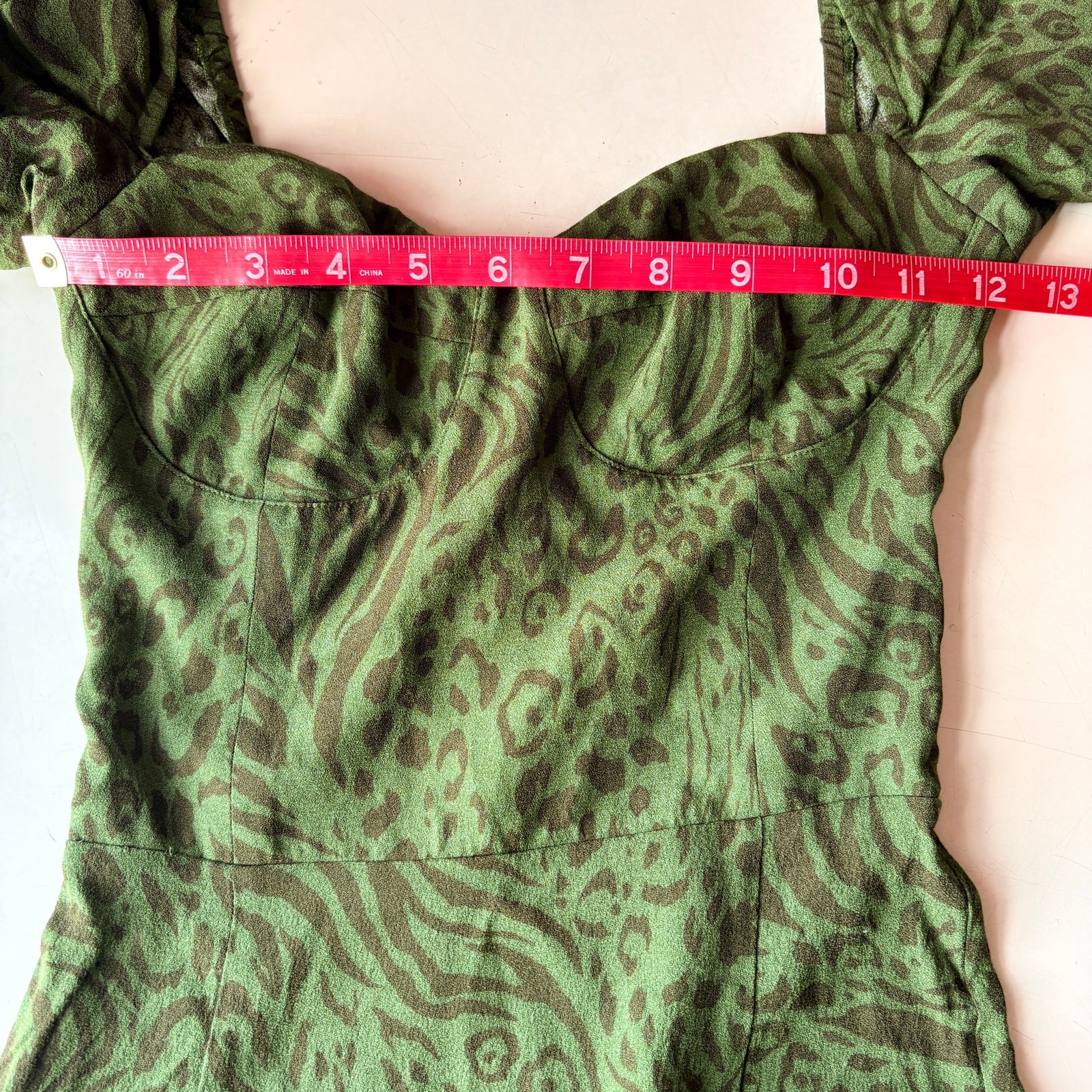 Reformation Mochi Jungle Animal Print Green Dress Size 0 Smocked Peasant Bustier