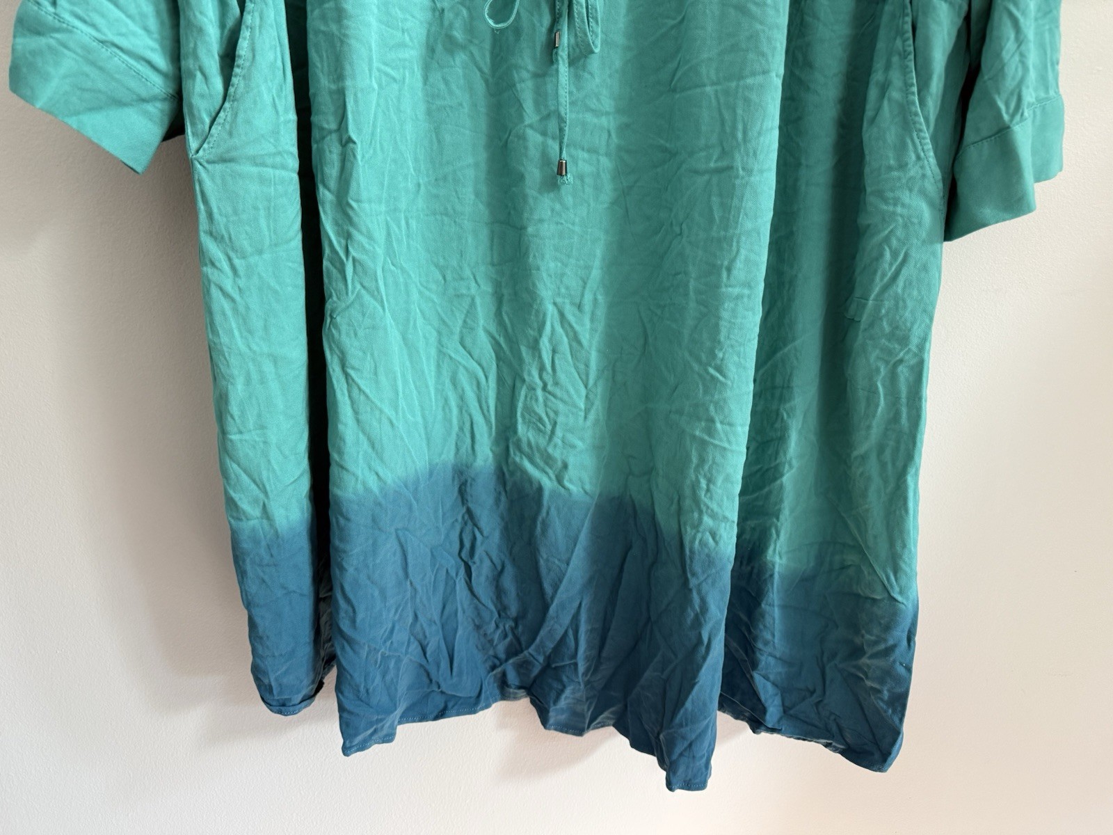 NEW Torrid Dip Dye Zip Front Midi Shirt Dress In Teal & Blue Plus Sz 4X Pockets