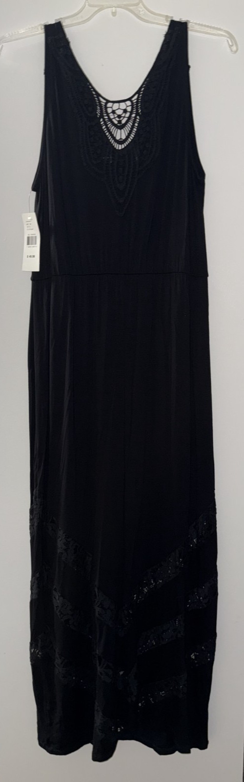 NWT NY Collection Women’s XL Black Sleeveless Crochet Lace Trim Maxi Dress