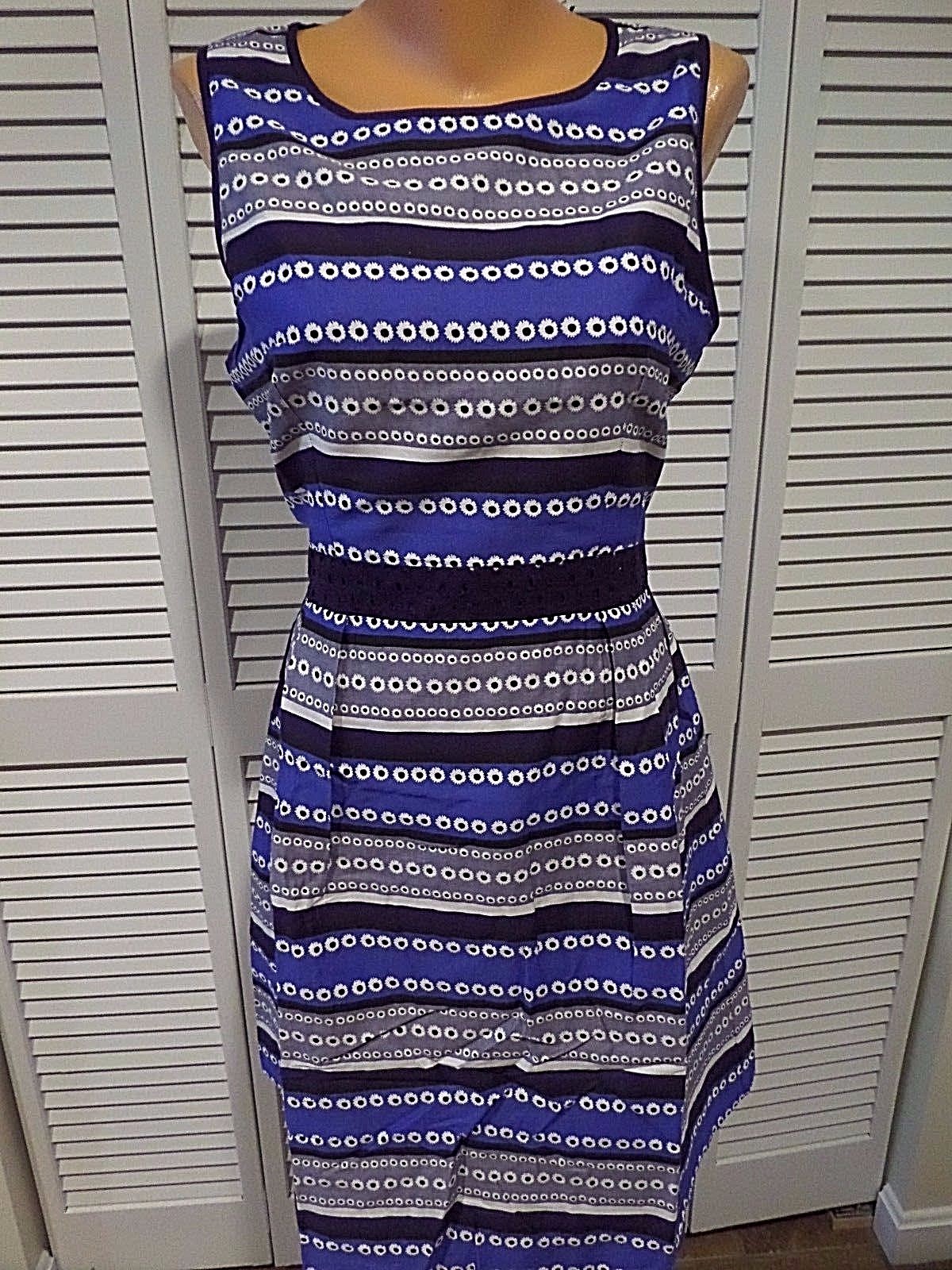 NWT Uttam Boutique Demure You Know Blue Striped Women’s Dress Sz US 8 / 10 UK14
