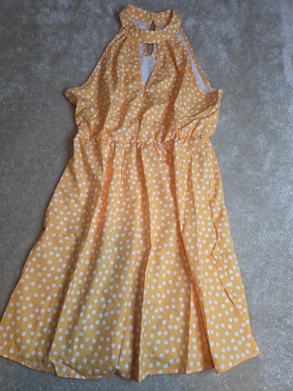 Women’s Small Yellow Polka Dot Halter Dress Sleeveless Summer Mini Sundress