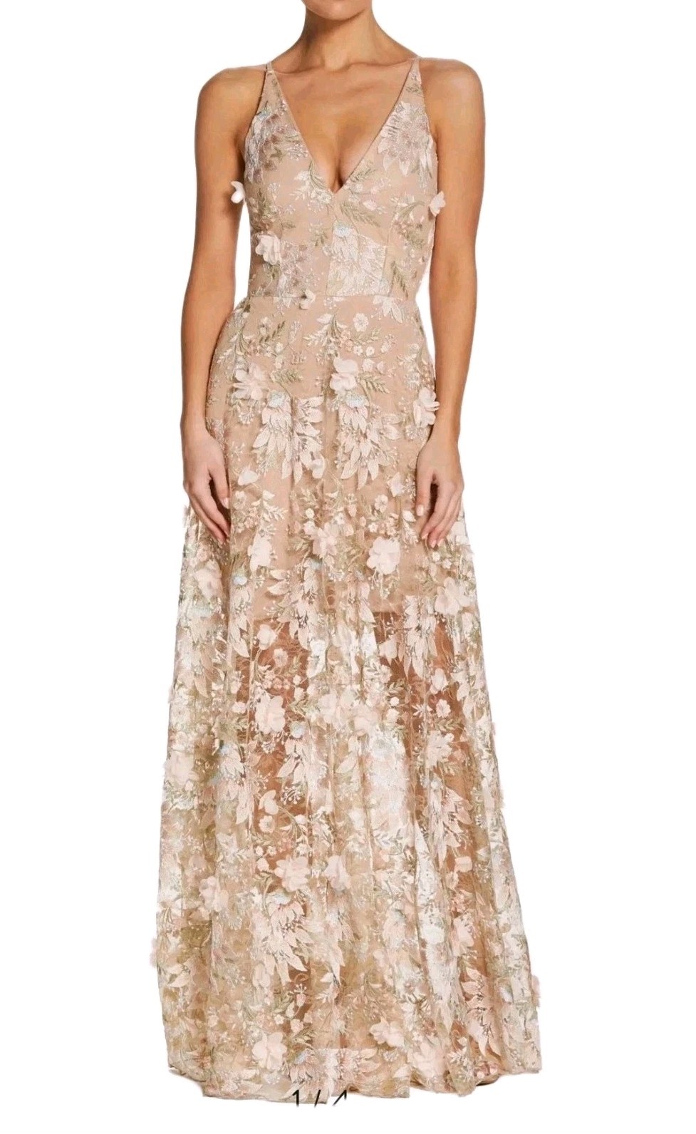 Dress The Population Sidney Gown Maxi Dress XXL 14 16 Lace 3D Floral Blush Nude