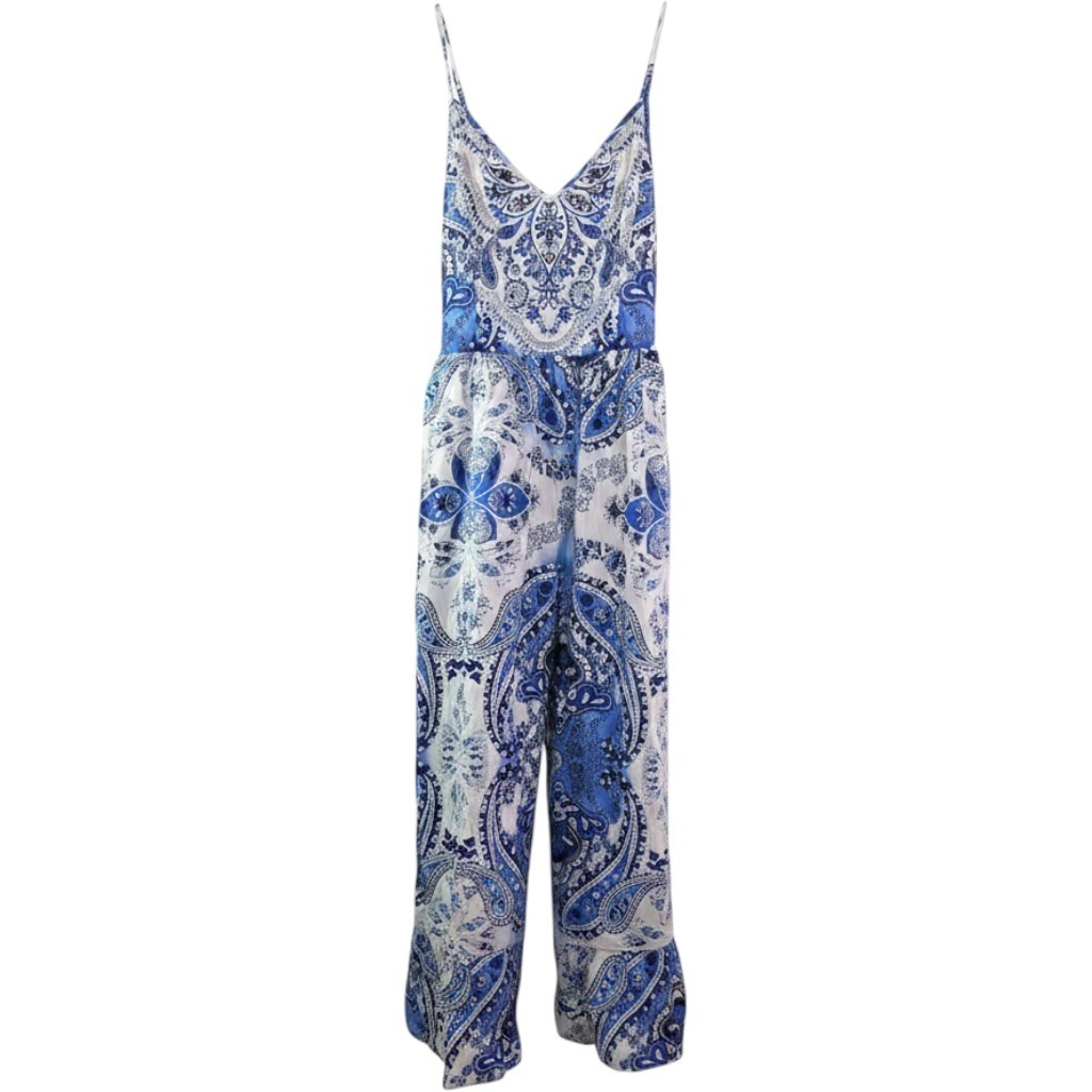 Cupshe Blue Paisley Boho Maxi Dress V-Neck Spaghetti Strap Summer Small NWT