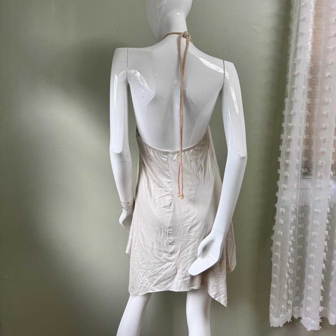 Boho Beaded Halter Mini Dress – One Size Fits Most (Tagged XL) Soft cream-beige