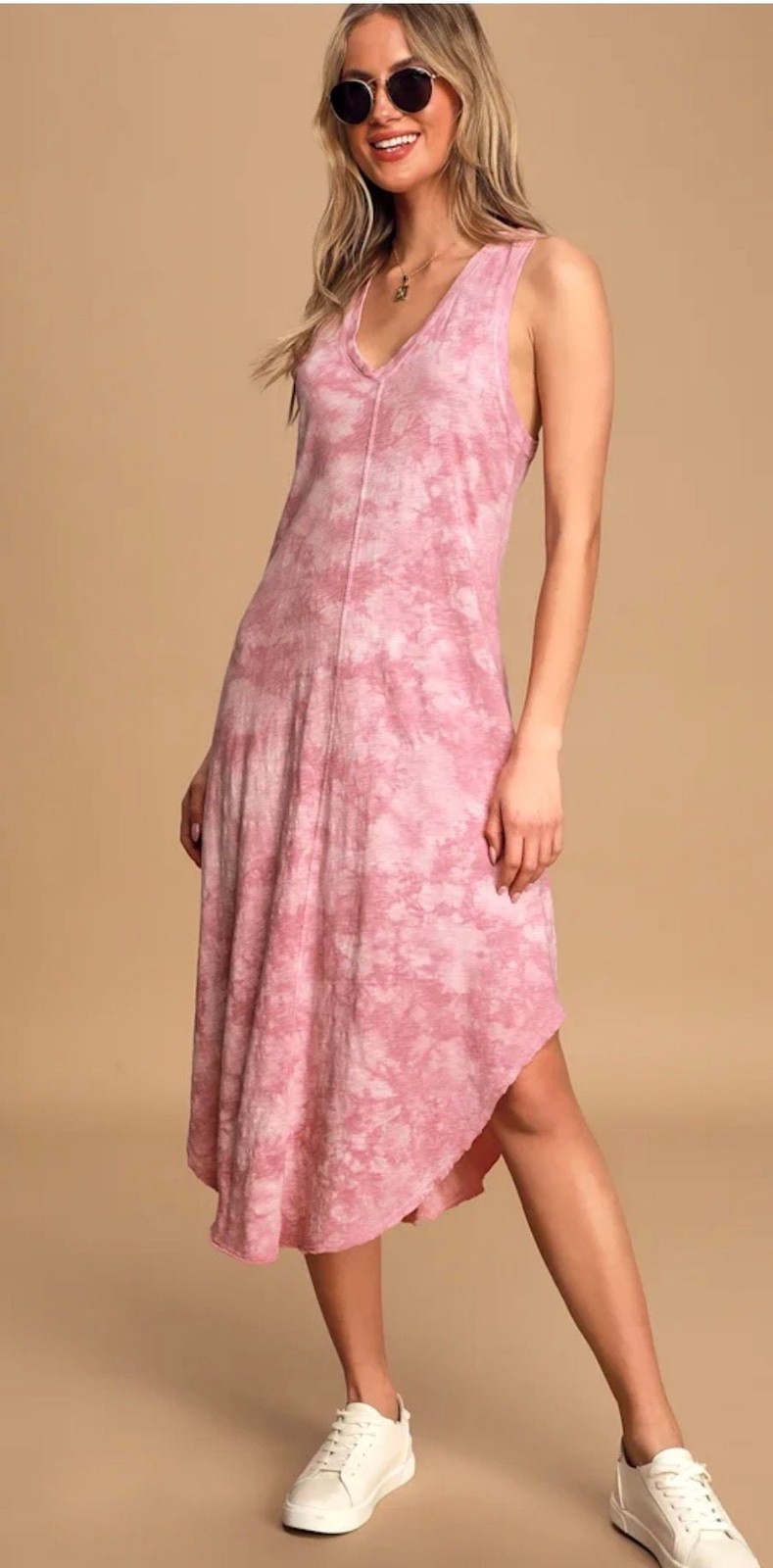 Z Supply The Cloud Tie Dye Racerback Midi Dress Pink