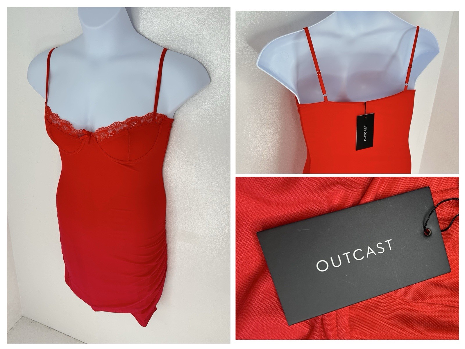 OUTCAST NWT Oscar Ombre Dress Large Red Lace Trim Bustier Slip Sexy Clubwear NEW