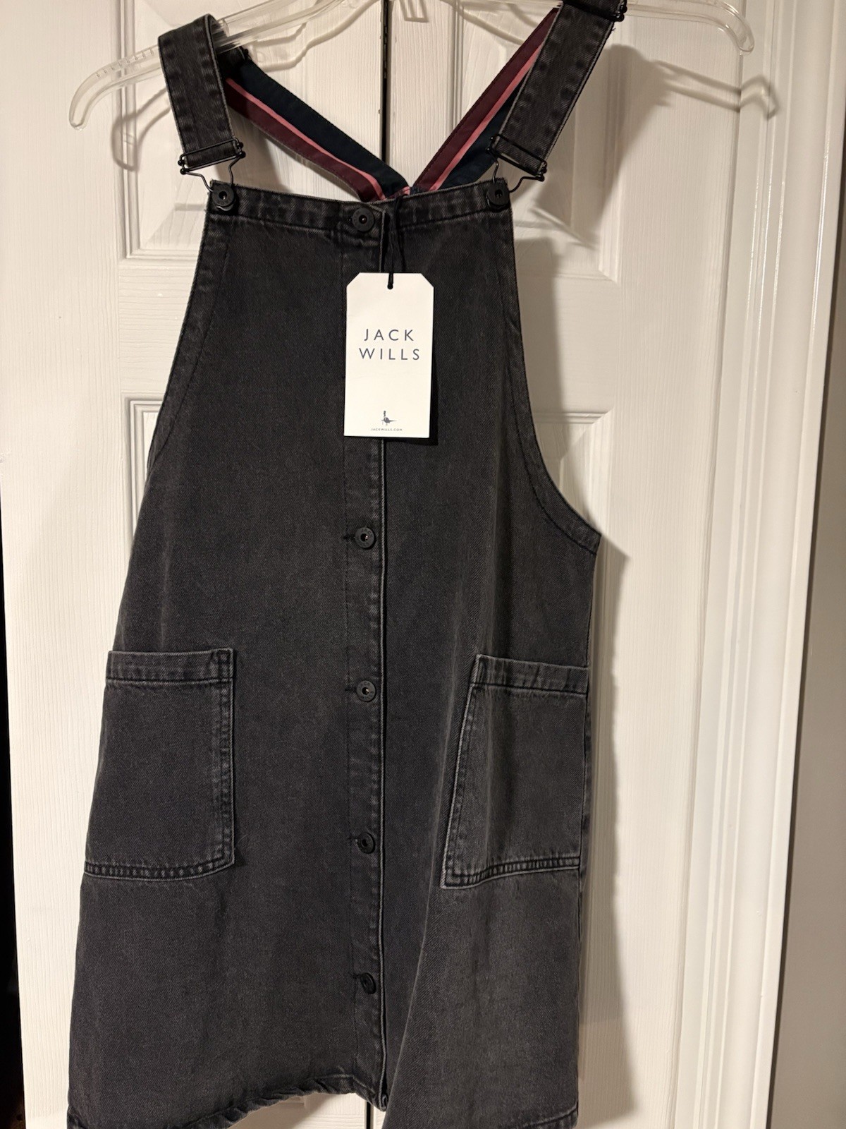 NWT Jack Wills Women’s Black Denim Jumper, Size 8, Button Front w/pockets