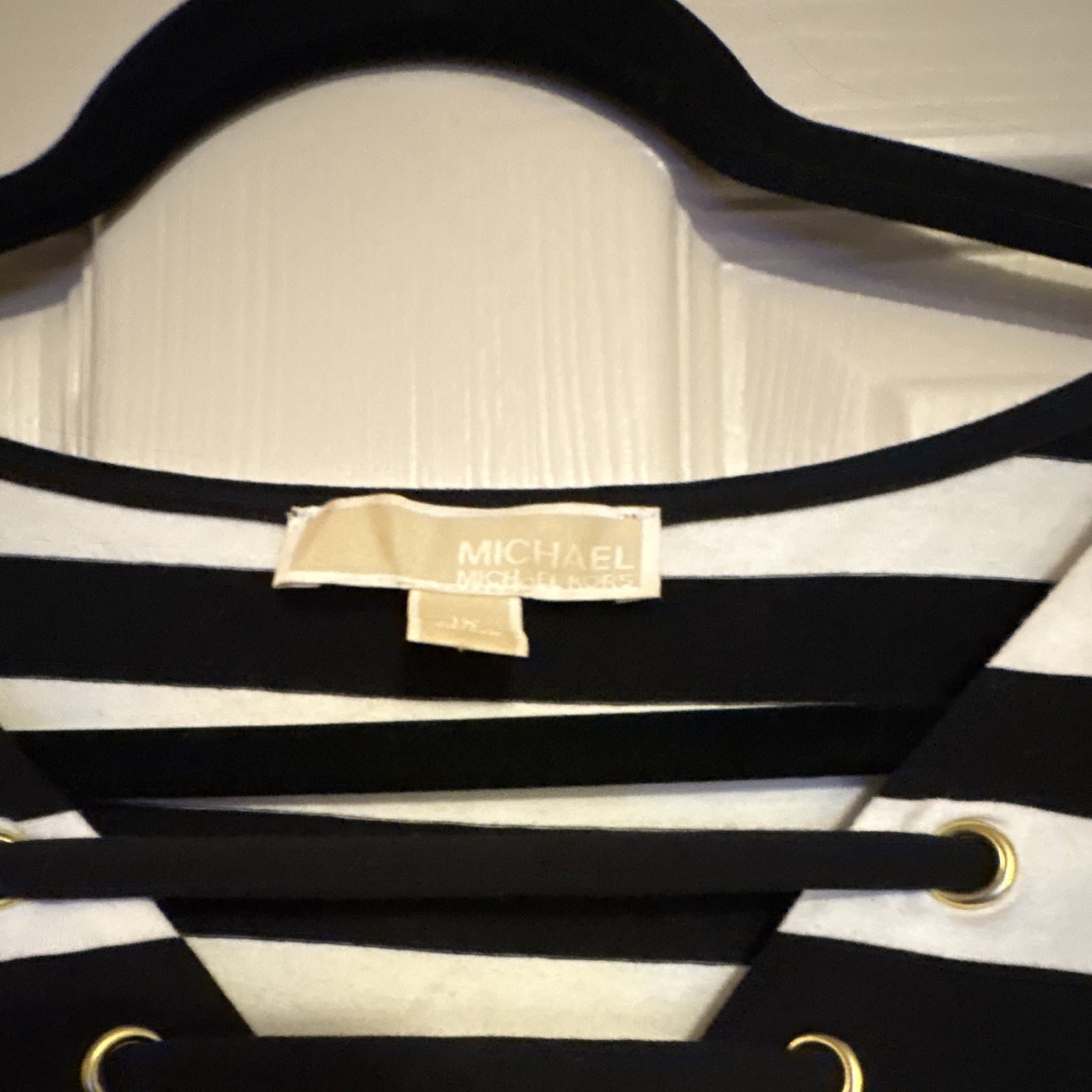 Michael Michael Kors Black White Striped V-Neck T-Shirt Dress Eyelet 1X