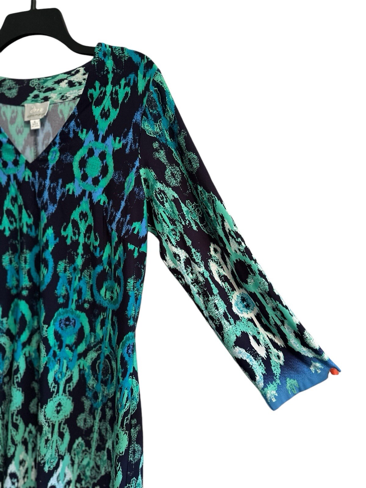 Donna Morgan Shift Pencil Dress Womens 6 Stretch Multicolor V-Neck 3/4 Sleeves