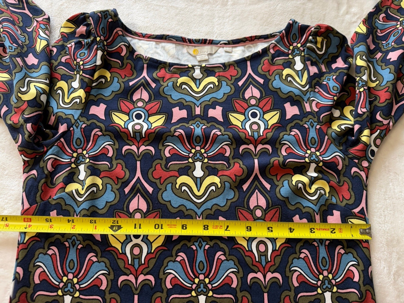 BODEN Tie Detail Jersey Shift Dress Size US 4R Multicolor Print