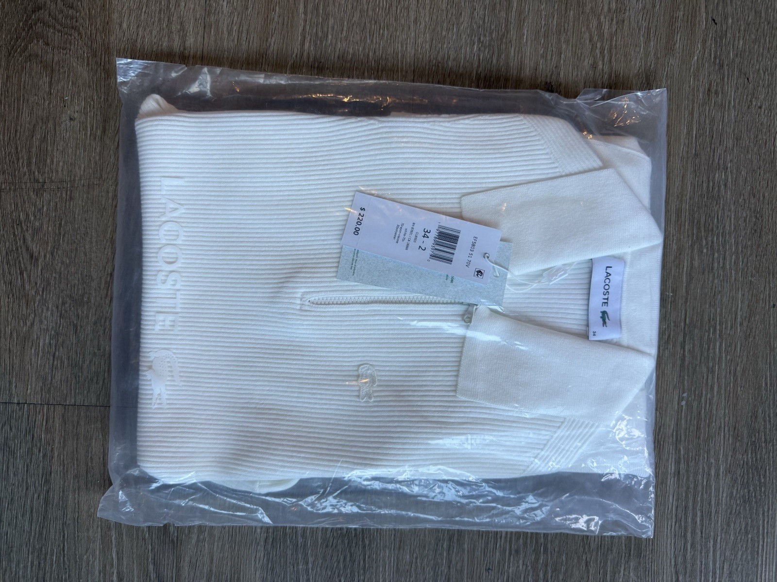 Lacoste White Ribbed Knit Collared Half-Zip Pleated Dress Short Sleeve 34 – 2