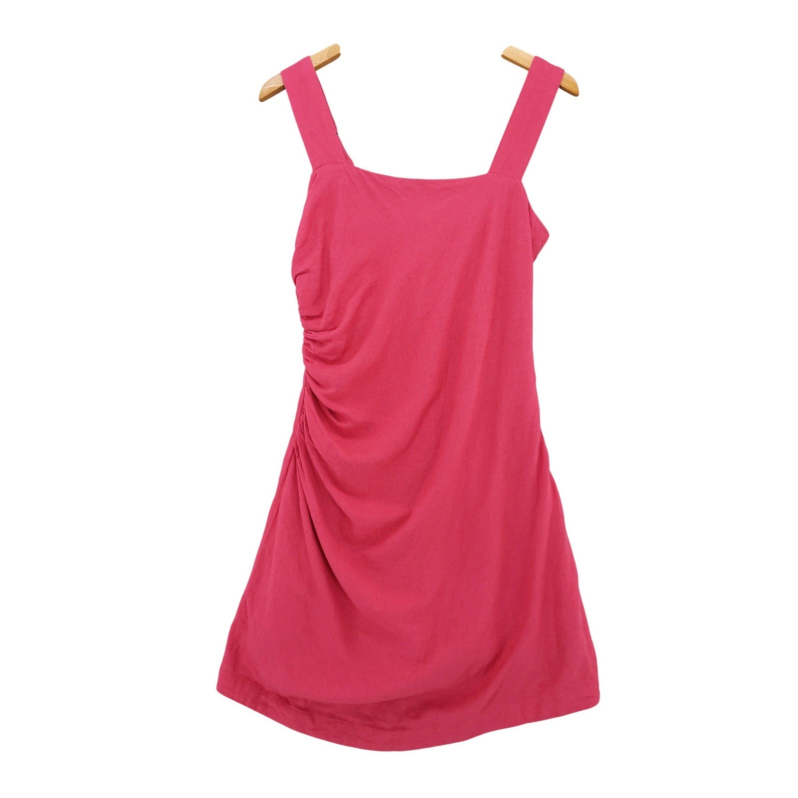 Abercrombie & Fitch Mini Dress Womens M Pink Linen Blend Ruched Smocked Back