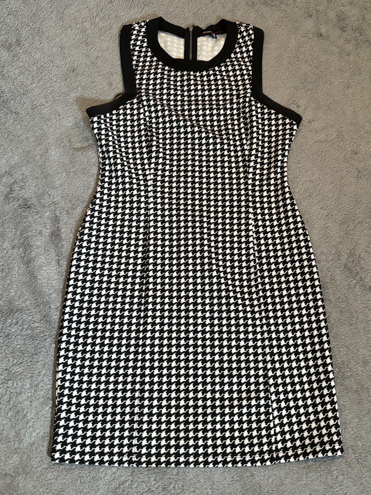 Love Culture Dress Womens Medium Black White Houndstooth Bodycon Sleeveless Knit