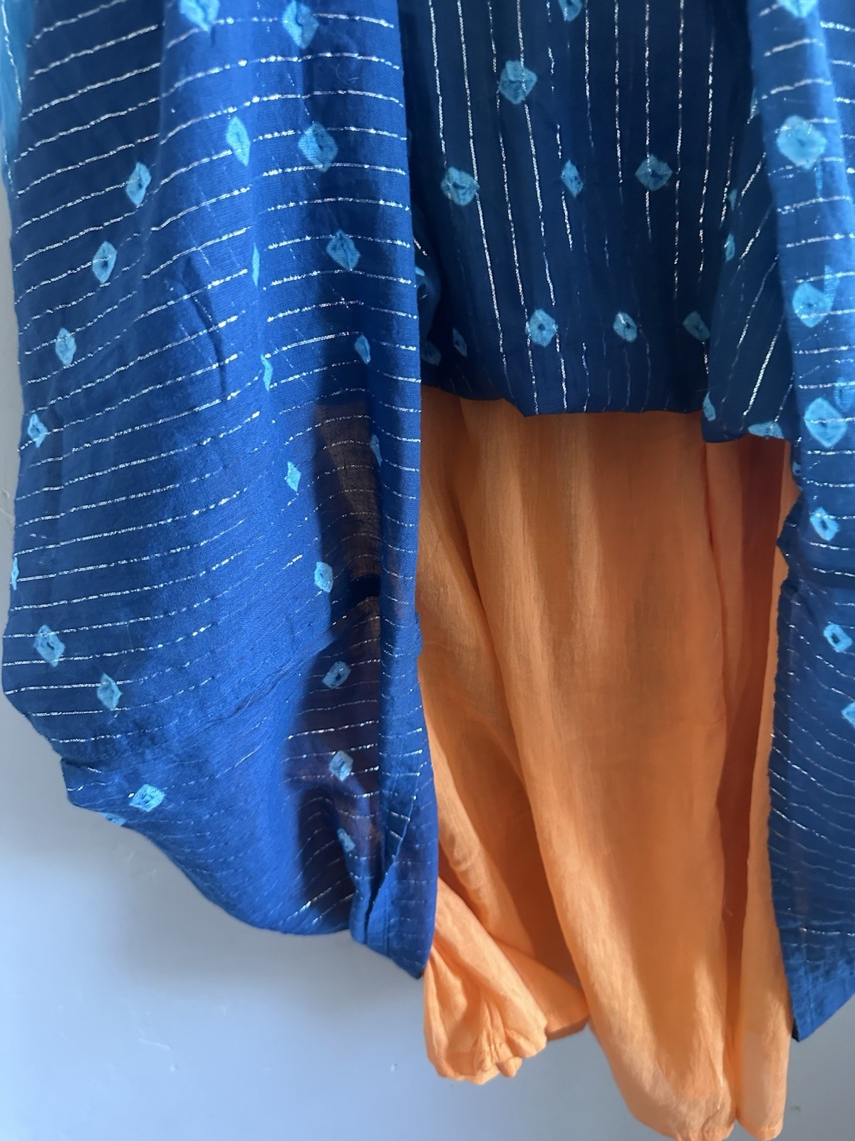 NOVICA Orange Blue Ombre Embroidered Maxi Dress S Lined 3/4 Bell Sleeve