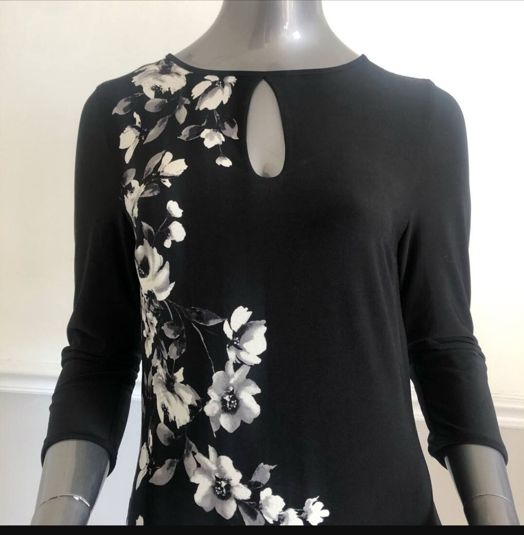 WHITE HOUSE BLACK MARKET XXS Dress ¾ Sleeve Reversible Floral/Solid