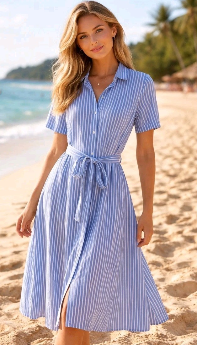 Birds of Paradis by Trovata Kat Maxi Dress Blue White Striped A line Large Beach