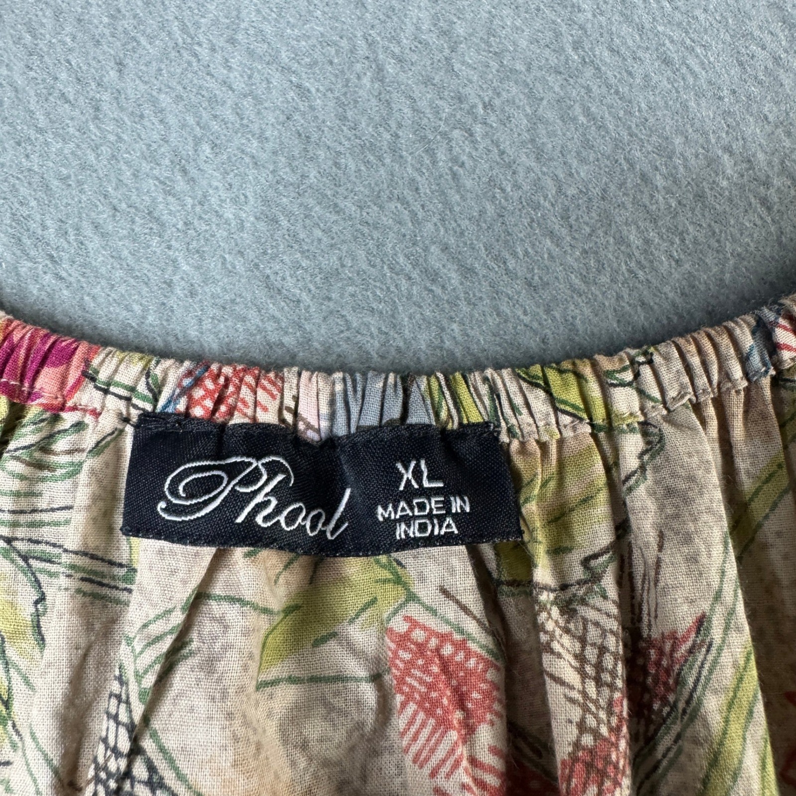 Phool Womens Size XL Floral 100% Cotton Smocked Waist Crinkle Skirt Midi Dress