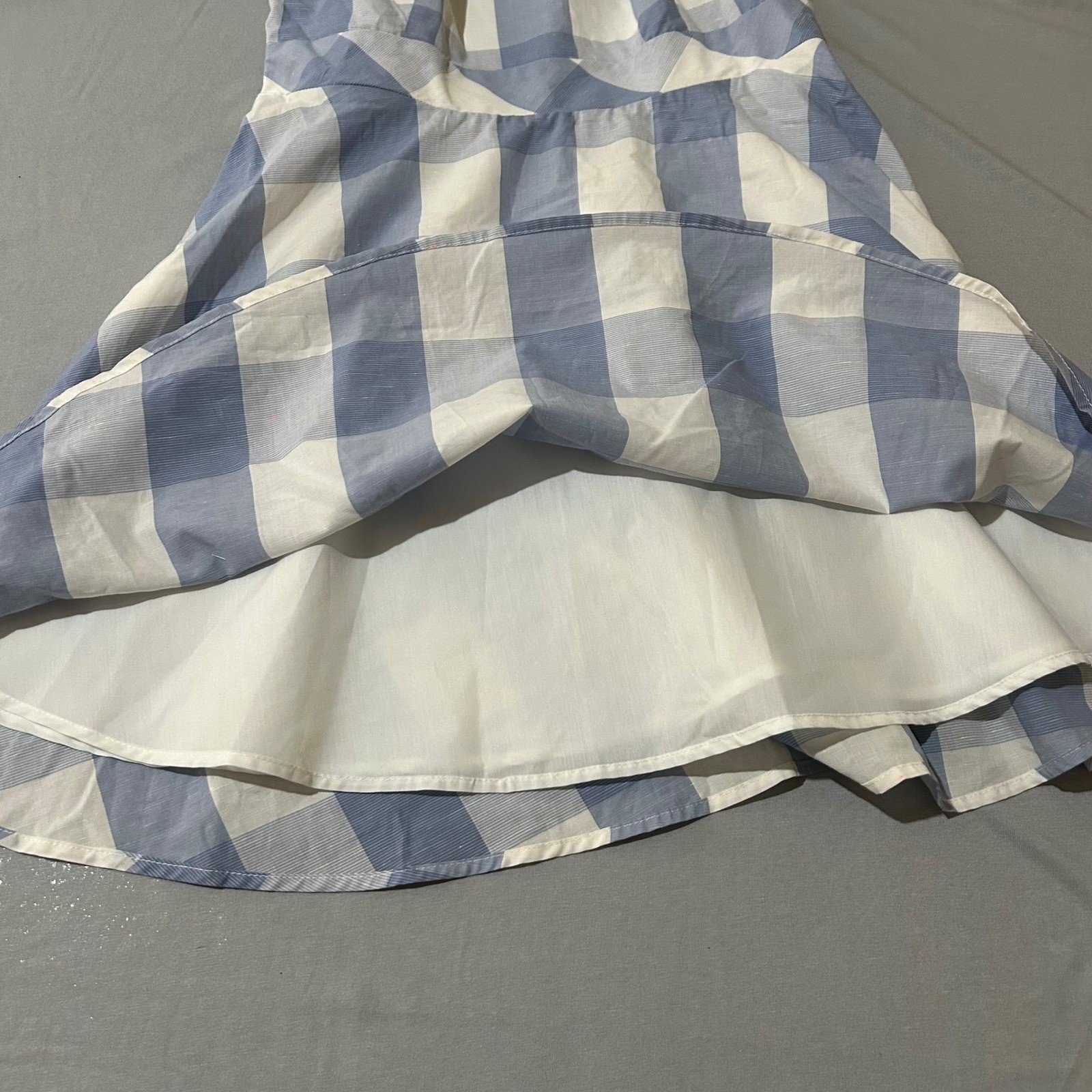Copper Key Blue White Gingham Plaid with specks of pink and green Dress size M