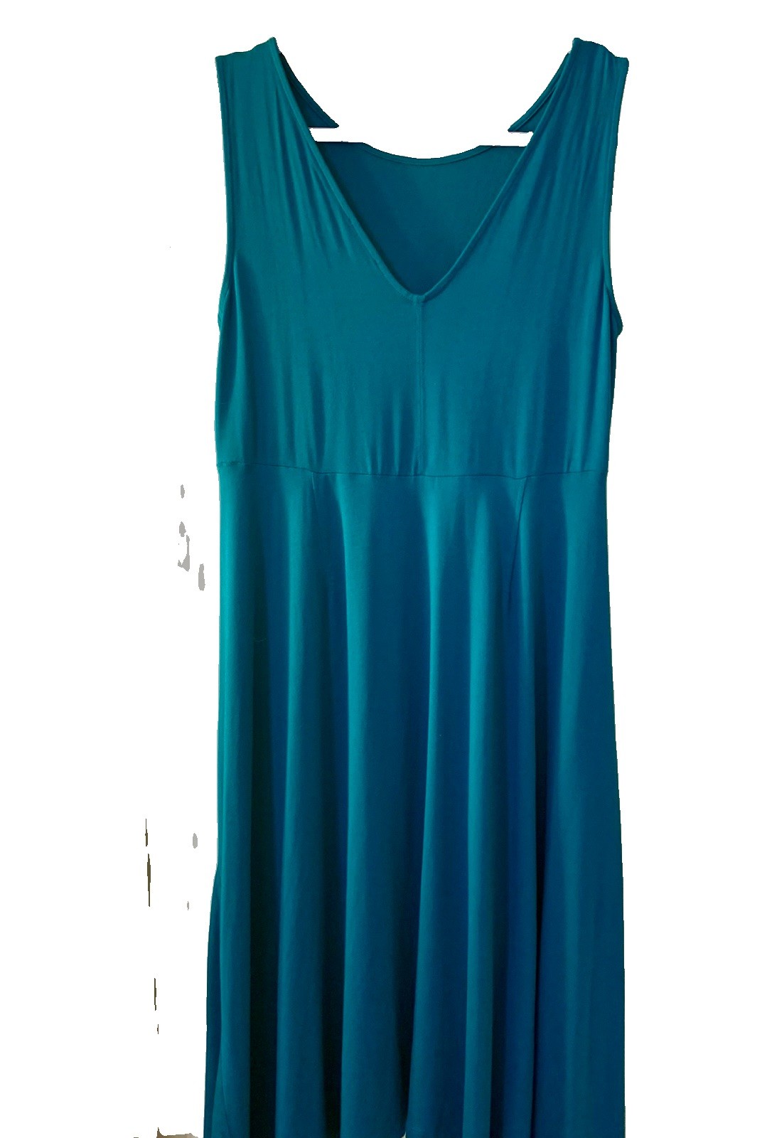 Eileen Fisher Dress Jewel Green Medium Sleeveless V Neck Fit & Flair Jersey