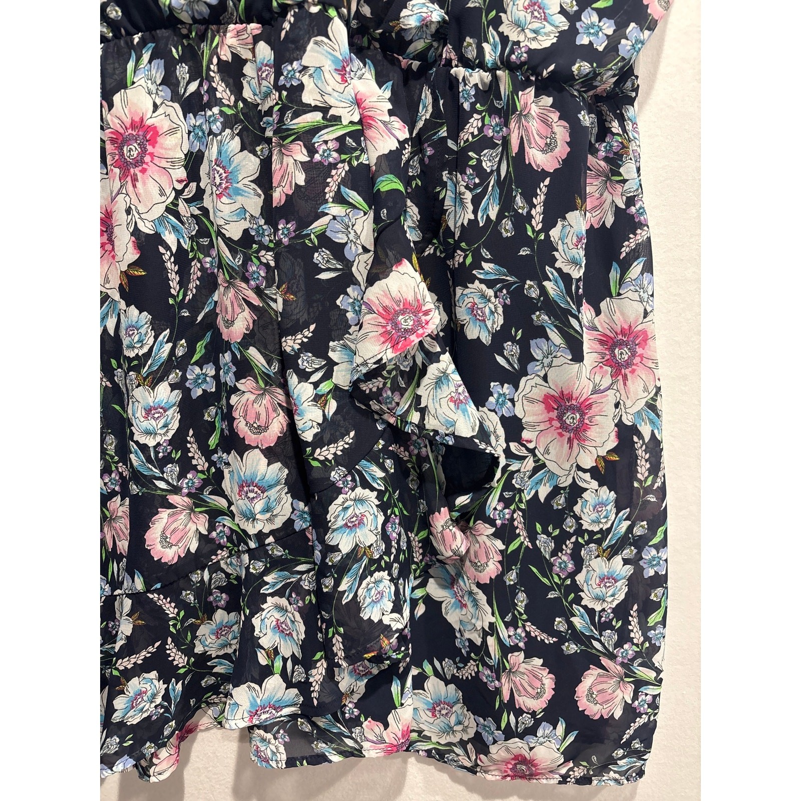 Maurices Blue Floral Ruffled Wrap Front V Neck Dress Mini 2