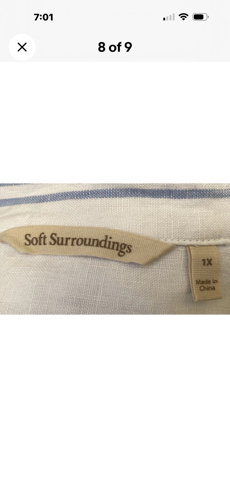 Soft Surroundings Blue White Striped Linen Shirt Dress V-Neck Pockets 1X