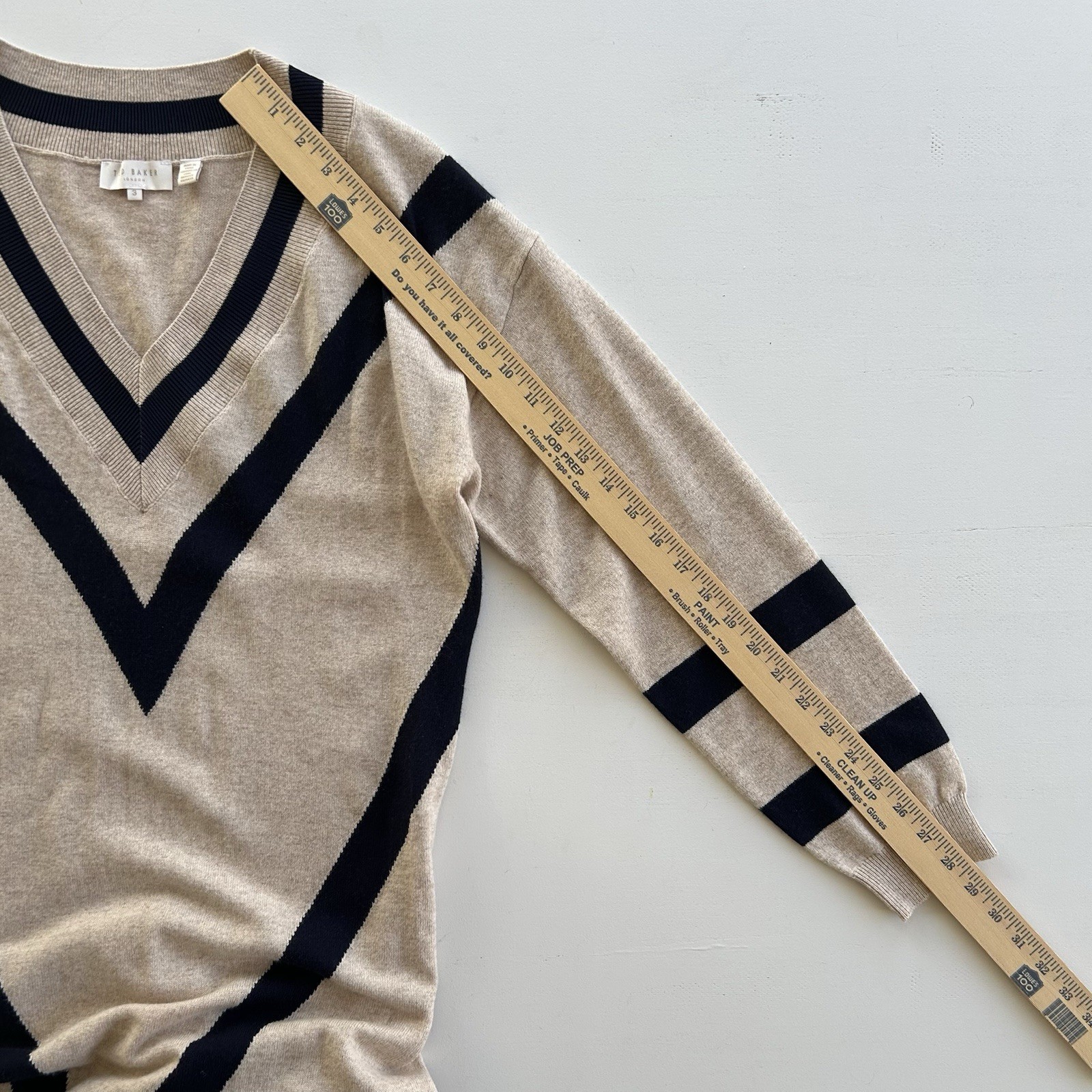 Ted Baker Knit Wool Cashmere Blend Sweater Dress Chevron Tan Navy Women’s Size 3